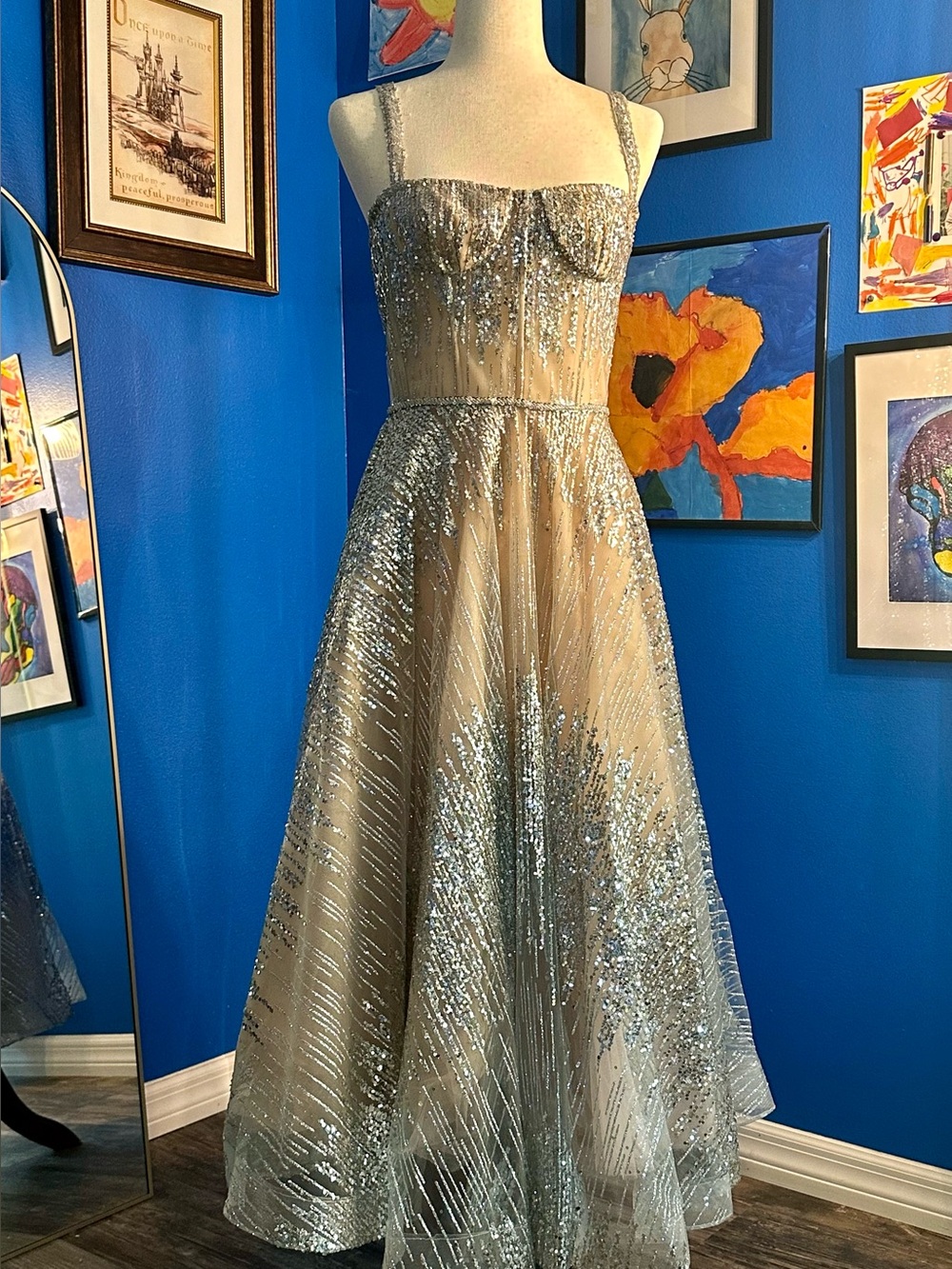 Bronx and Banco Silver Sequin A-Line Midi Prom Dress - Picture 2 of 16